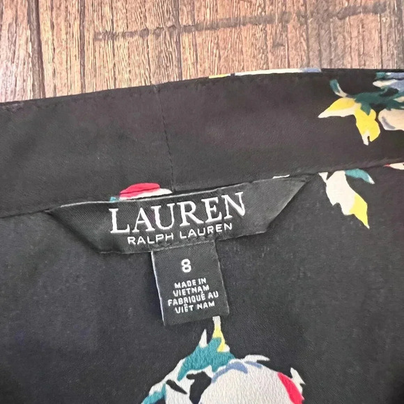 Lauren Ralph Lauren Sherolynn Floral Crepe Tie-Neck Midi Dress Black Red Size 8 - Picture 10 of 12